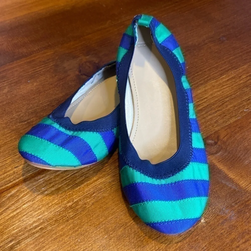JCrew “crew cuts” green/blue stripe ballet flats 65875 Sz 4 NWOB